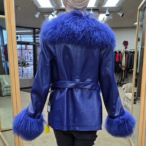 Blue Cabretta Lamb 27″ Jacket with Tibetan Lamb Collar and Cuffs - Picture 3 of 3